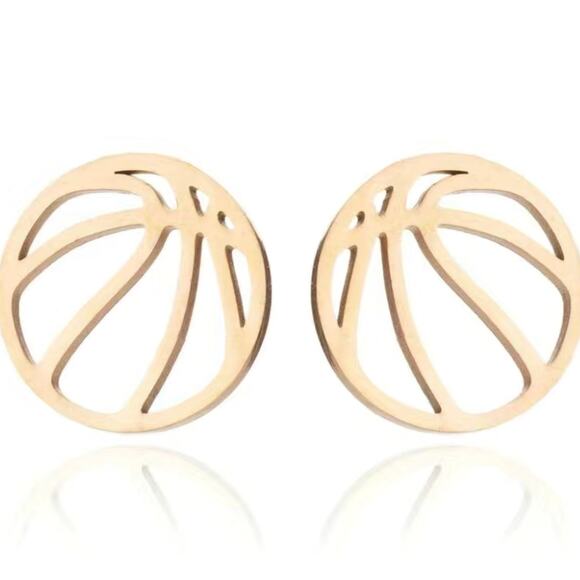 Gold Basketball Stud Earrings - Picture 1 of 1